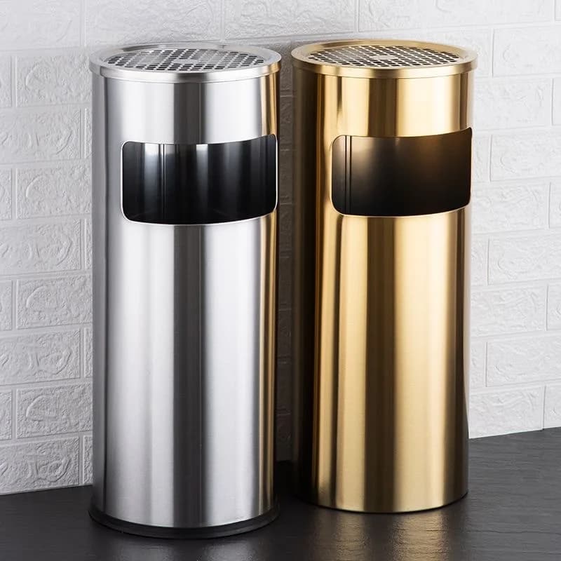 #Stainless steel round trash can with ashtray Commercial public places Hotel elevator entrance Outdoor vertical ash bucket