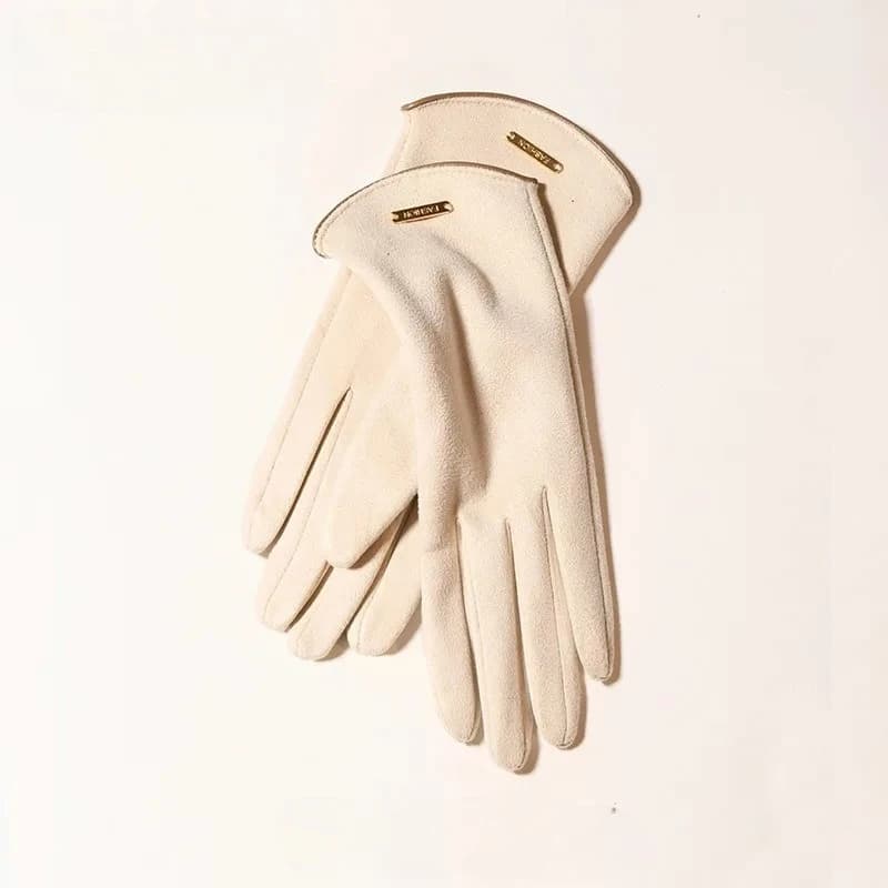 Windproof Suede Touch Screen Gloves for Women, Thin Solid Elegant Warm Gloves Autumn Winter Driving Cycling