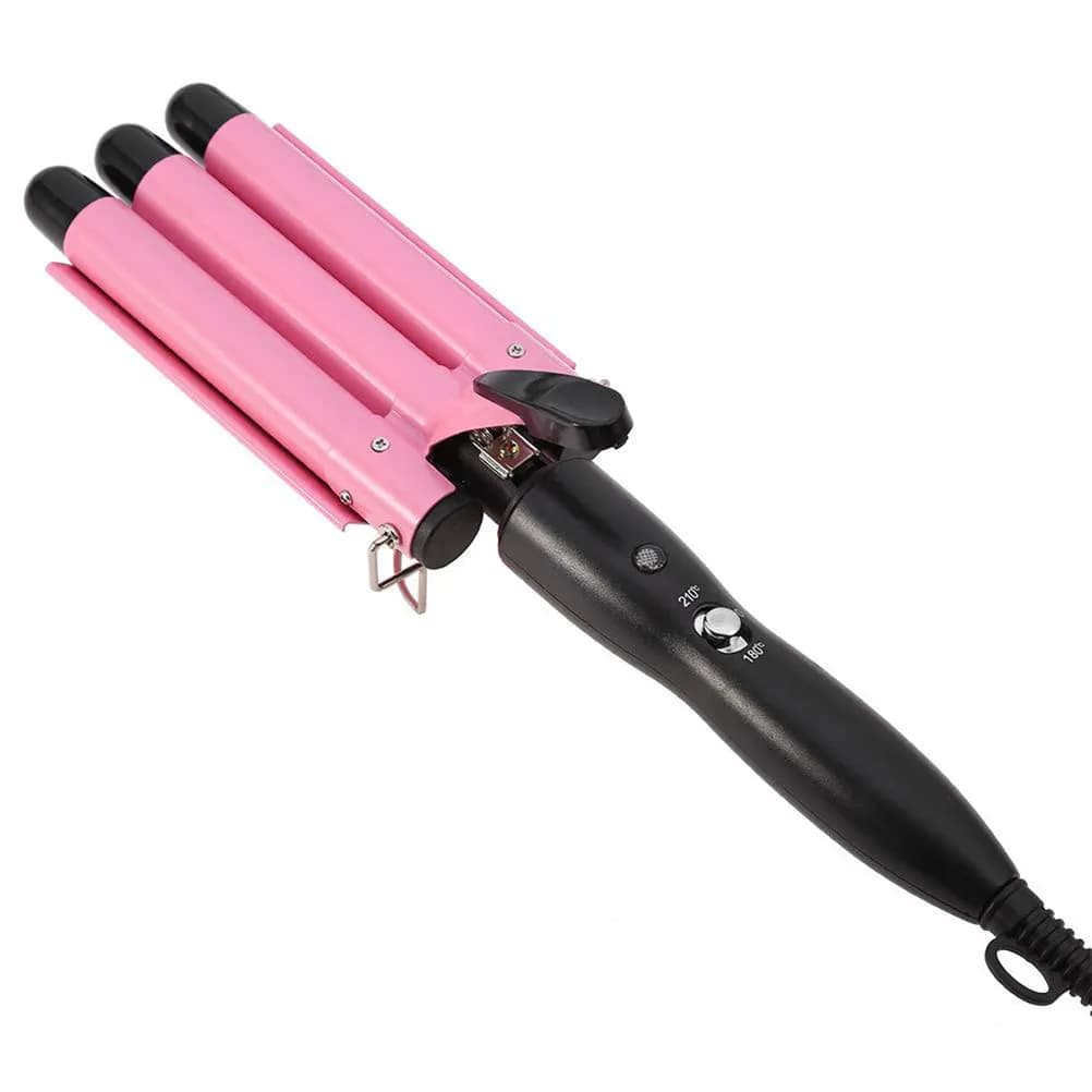 Arricciacapelli 32mm con Controllo Termico, Strumento per Permanente Ondulata Portatile con Tre Bacchette, Ferro Arricciacapelli per Uso Professionale e Domestico, Rosa
