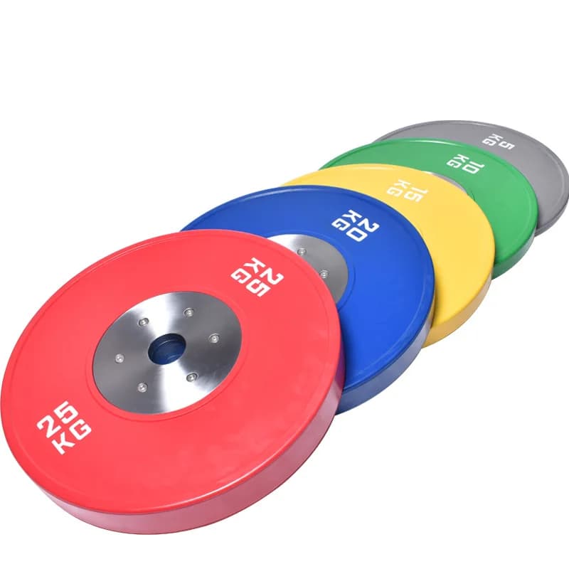 Weight lifting discs with barbells for exercise at home in the gym Weight racks with racing barbells LBS KG rubber bumper plates