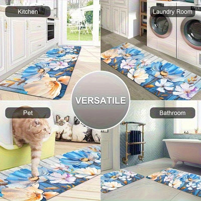 1PC Blu Ortensia Ensemble Tappeto da cucina Tappetino antiscivolo Design pop Tappeto da bagno Tappetino da bagno Tappeto per la casa Lavandino Lavanderia Decor