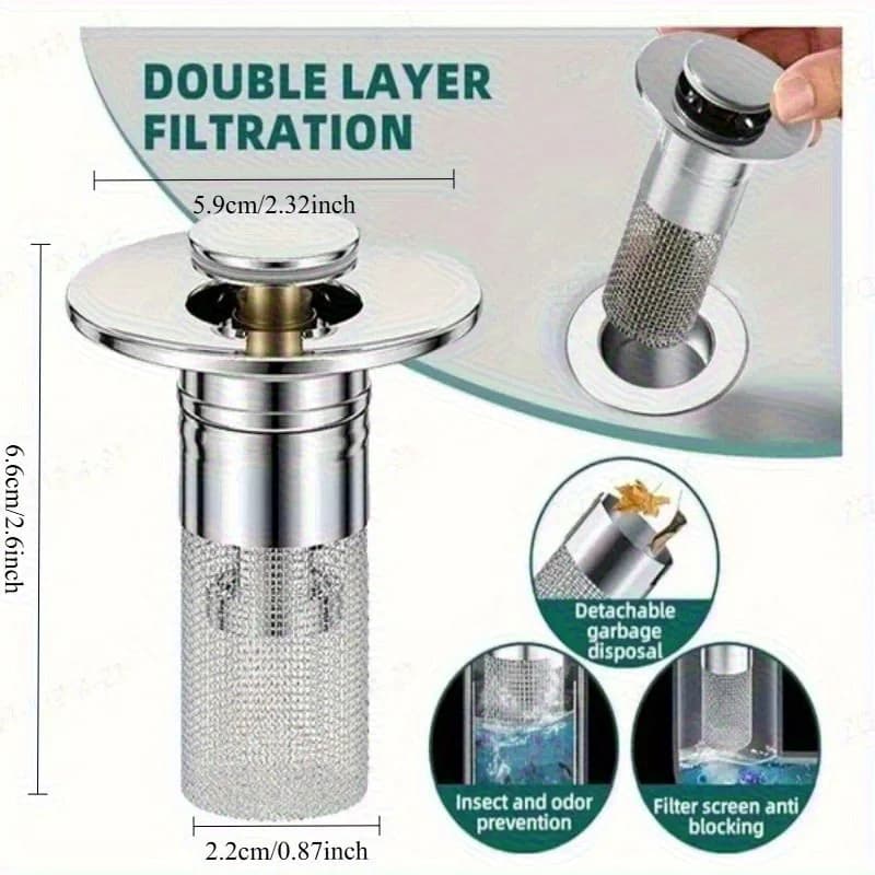 Easy to clean sink drain cover – Stainless steel filter with leak-proof silicone seal, prevents hoofs