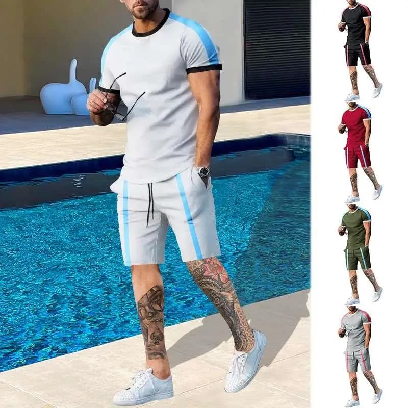 Completo Sportivo Estivo da Uomo Casual e Comodo: T-shirt a Girocollo a Maniche Corte e Pantaloncini Traspiranti – Outfit Moda Uomo