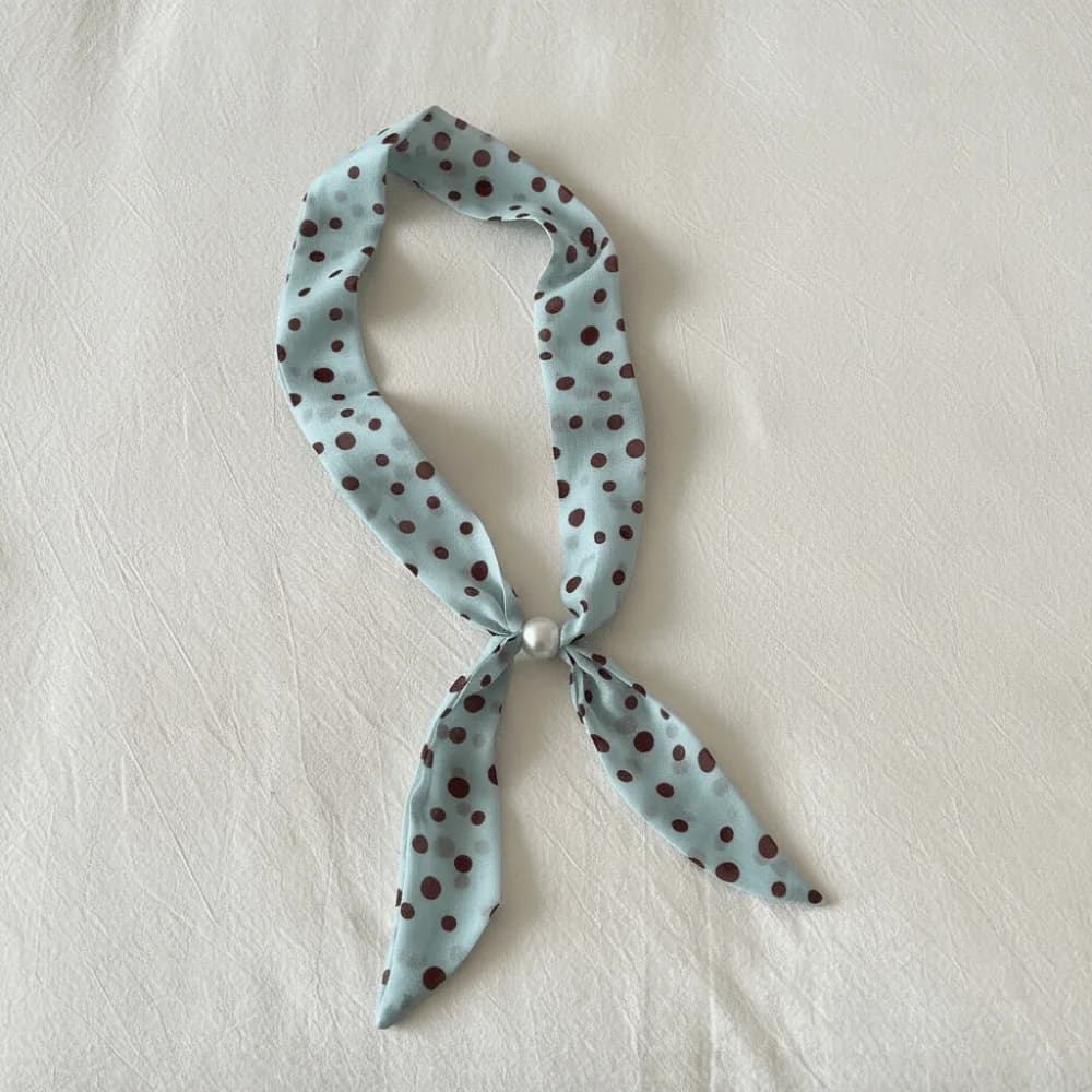 Gift Vintage Thin Polka Dot Neckerchief Pearl Beads Silk Scarf Necklace Long Narrow French Style Choker Scarf Shirt Collar