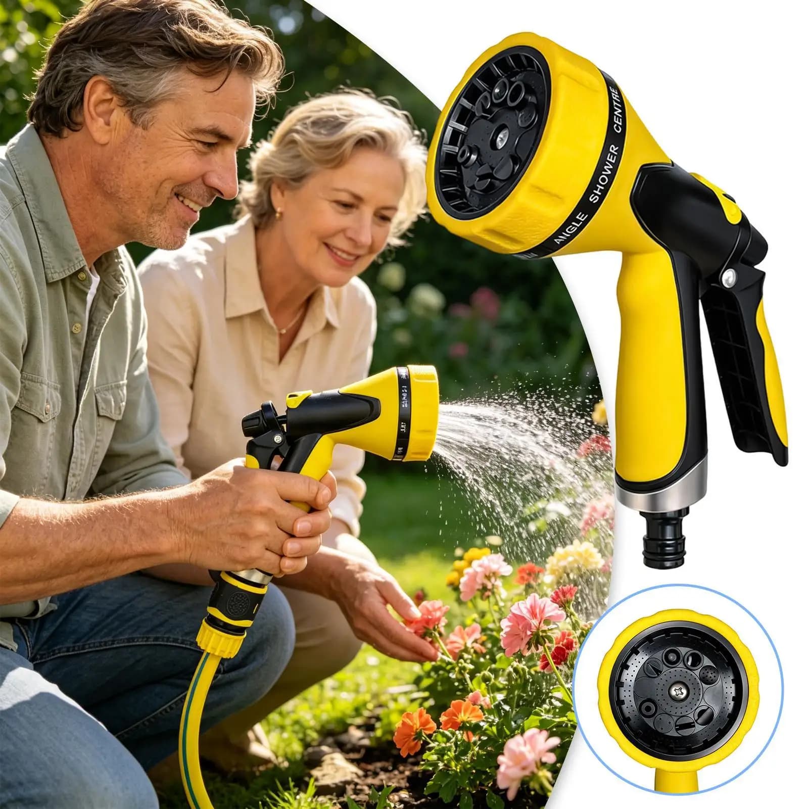 Pistola a spruzzo per acqua ad alta pressione con 10 ugelli regolabili, resistente, per lavaggio esterno, patio, prato, terrazza, giardino, bordo piscina