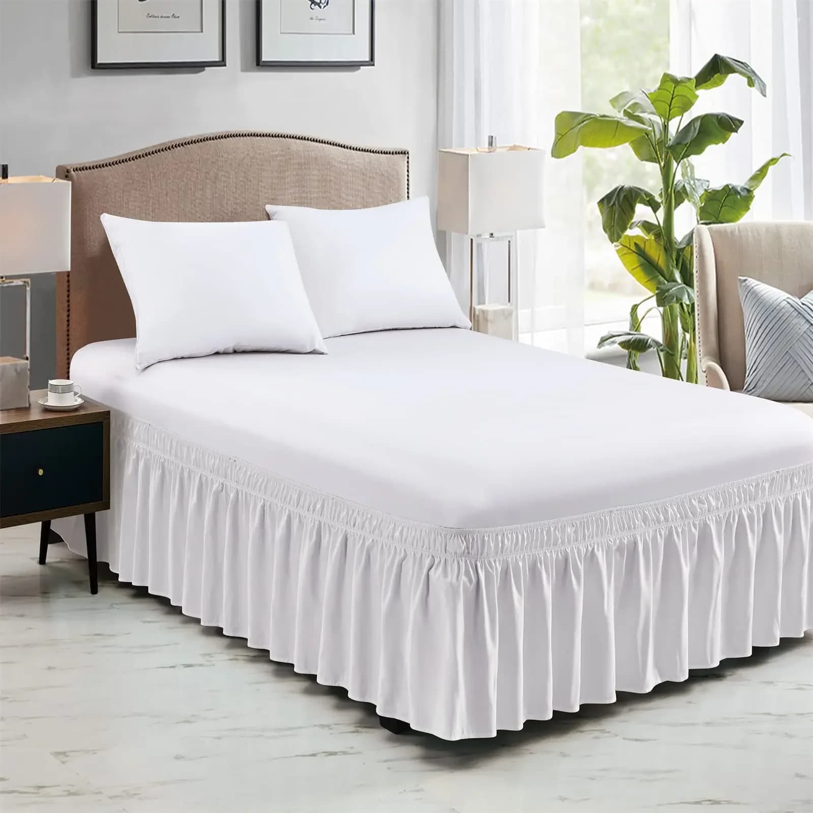 Elastic Gonna with Volant Solid Color Elastic Style Elastic Waisting Comfortable Bed Cover without Surface Twin Queen King Size