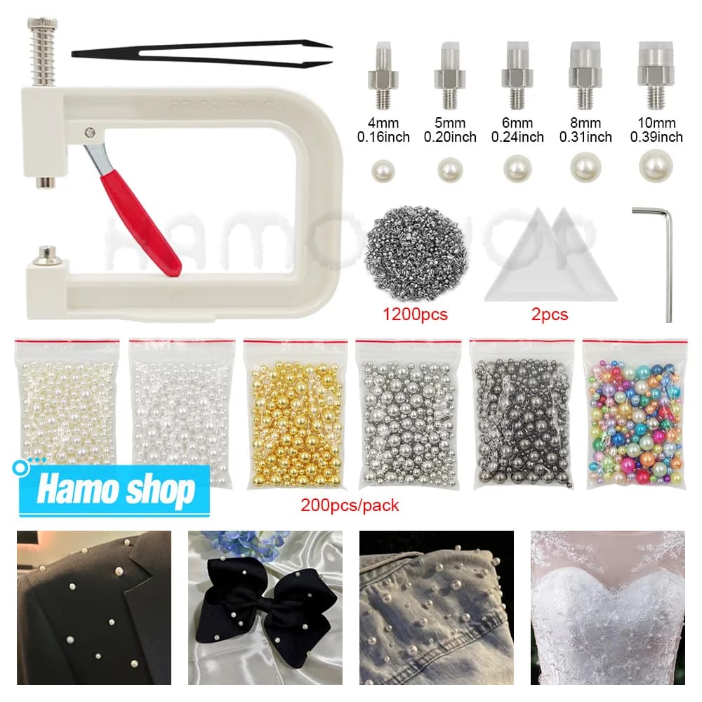 1200 Perle ABS Senza Cucitura con Kit di Strumenti per Fai-da-Te, Artigianato in Pelle, Abbigliamento, Cappelli, Borse, Cappotti