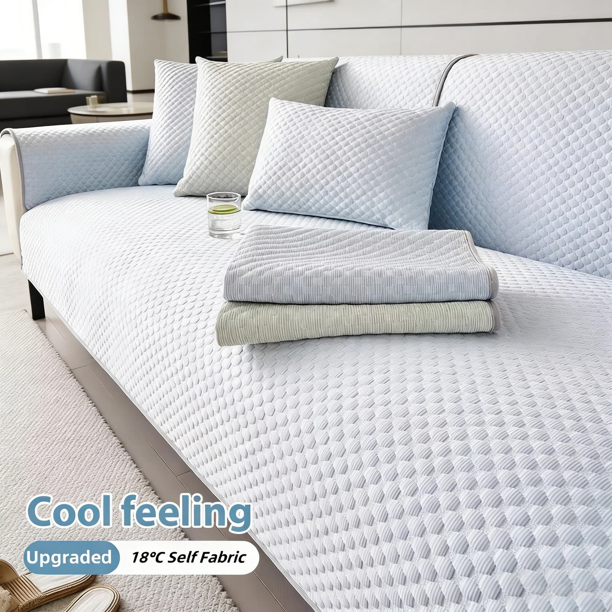 Candy Color Summer Cooling Sofa Cover Ice Silk Non Slip Foldable Seat Cushion Pad Adjustable Armrest Backrest Slipcovers