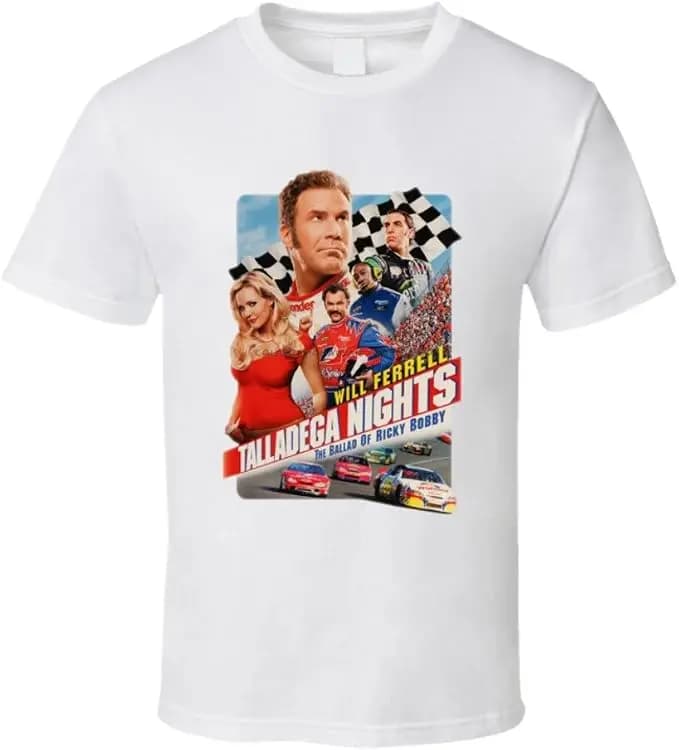 Talladega Nights Ricky Bobby Will Ferrell Funny Movie T Shirt 100% Cotton Trendy Y2K Short-Sleeve Tee-Soft, Quick-Drying, Wrinkle Resistant Light Cotton Graphic Tshirt Soft Stretchy Casual