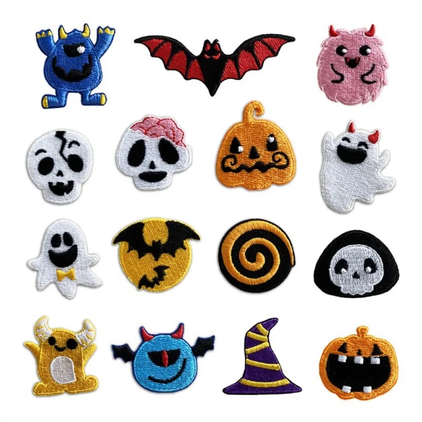 10 Pcs Stick On Iron On Halloween Embroidered Patches Clothing Hat Bag Shoe Repair Material Phone Gift Box Decor DIY Accessory
