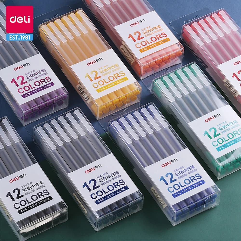 Deli 12 Pz/set Penna Gel Penne Scolastiche Set Penna 0.5MM Inchiostro a Colori Cancelleria Studente Forniture Penna a base d'acqua Scrittura Strumenti di Pittura