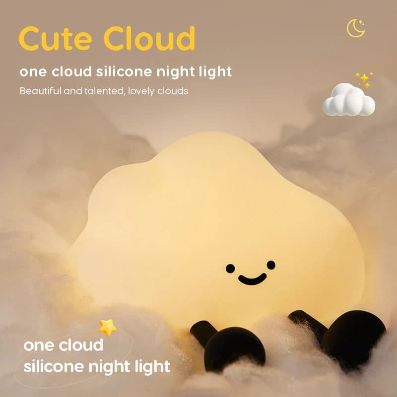 Luce Notturna a Forma di Nuvola, Timer con Funzione Tap-to-Sleep, Lampada da Comodino Ricaricabile, Ideale per Arredamento Casa, Regali, Regali di Pasqua