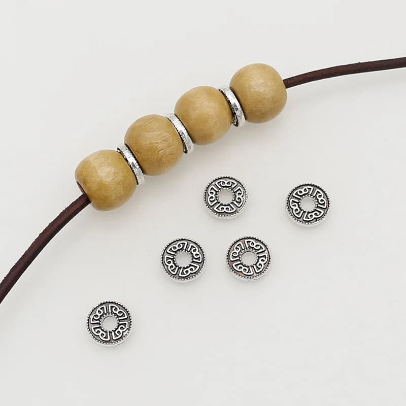 100pcs/lot Vintage Antique Geometry Round Shim Beads 8mm Bracelets Necklace Beading Metal Spacers DIY Jewelry Accessories