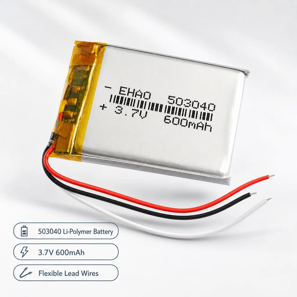 Lithium Polymer Battery 503040 3.7V 600mAh 3 Wires Replacement for MP3 GPS Bluetooth Speaker Recorder Ebook Camera Smart Watch