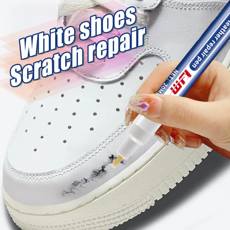 White repair pen for sneaker, paint for touches on shoes, to repair scratches and stains on leather and canvas shoes, quick tool for color touches.