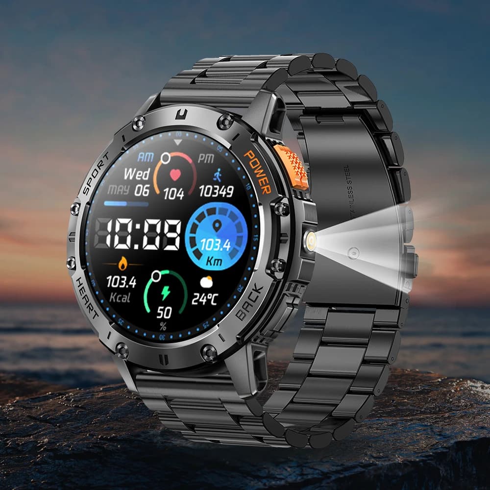 LIGE Schermo AMOLED da 1.43 pollici Chiamata Bluetooth Torcia 530mAh Outdoor Uomo Smart Watch Sport Health Monitor per Android IOS K65
