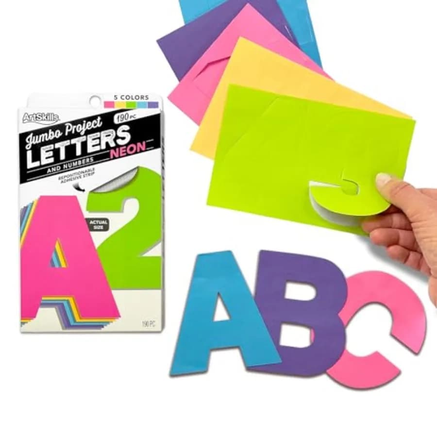 Poster Letters 4" Paper Letters for Poster Board Projects, Classroom Bulletin Boards, Sign Making Supplies, Neon, 190 Pieces