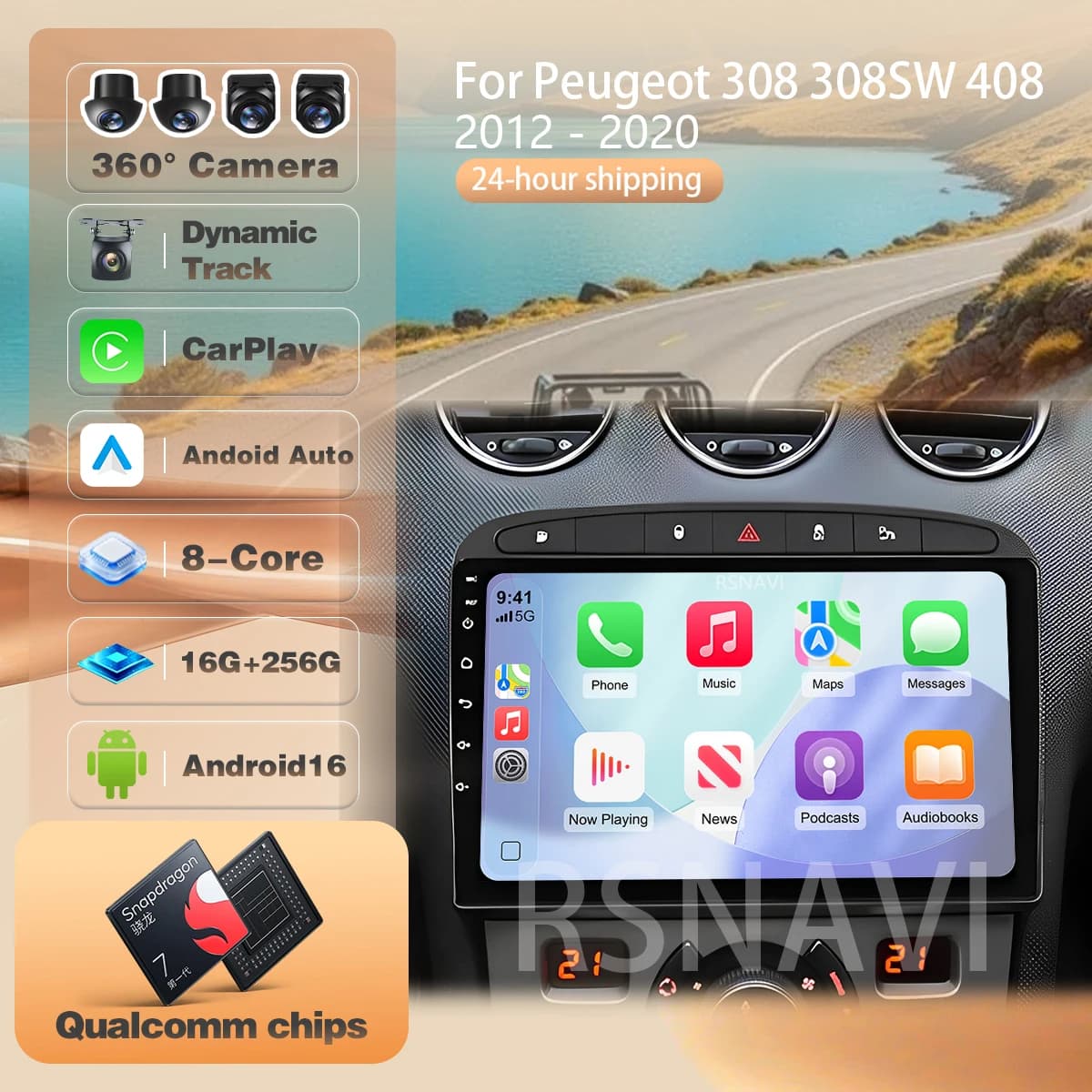 For Peugeot 308 308SW 408 2012 - 2020 wireless Carplay Auto Stereo Multimedia Player DSP Wifi+4G Qualcomm Car Radio Android 16