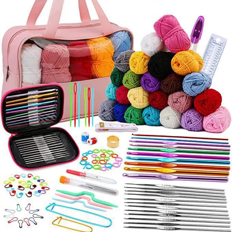 127Pcs Complete Crochet Hook Set Full Knitting Tools Kit with Yarn Thread DIY Hand Weaving Craft Sewing Supplies for Beginners