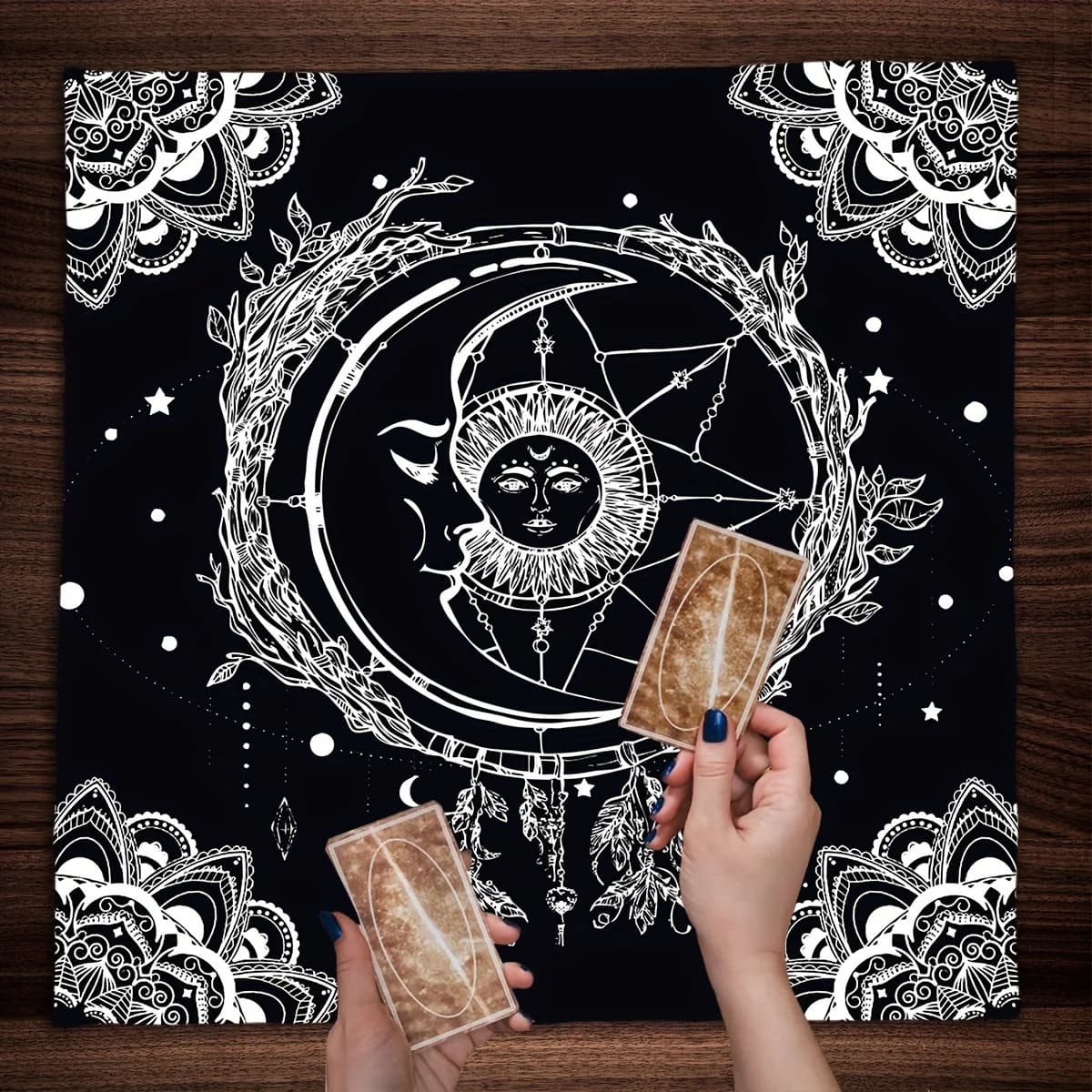 New Black Mandala Tablecloth, Starry Tarot Reading Altar Cloth, Tapestry, Wall Decor, Ritual Mat for Board Games, Tarot Cards