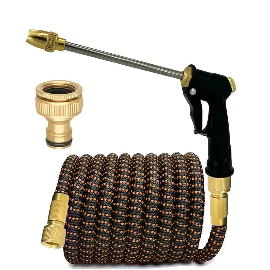 Pistola ad acqua ad alta pressione con tubo lungo e flessibile, connettore in ottone resistente, tubo magico retrattile, per lavaggio auto e altro