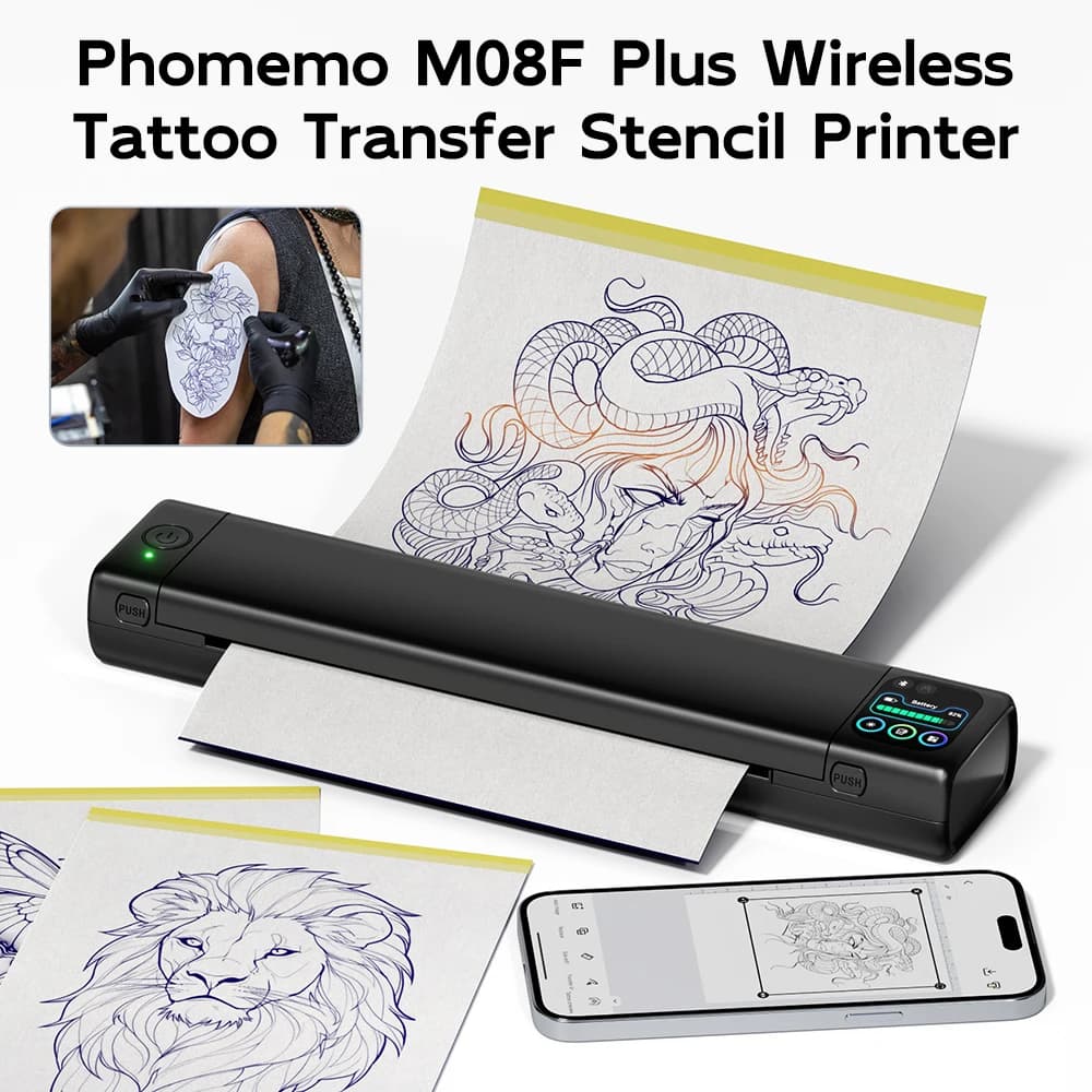 Phomemo M08F Plus Tattoo Stencil Printer with Touchscreen, Bluetooth Tattoo Printer Machine with 10pcs Premium Transfer Paper