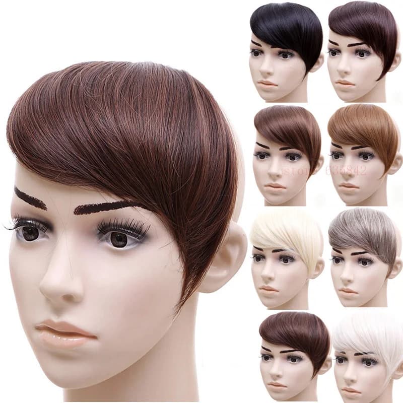 Synthetic hair fringe with 2 clips, natural effect, black and brown, asymmetrical shade