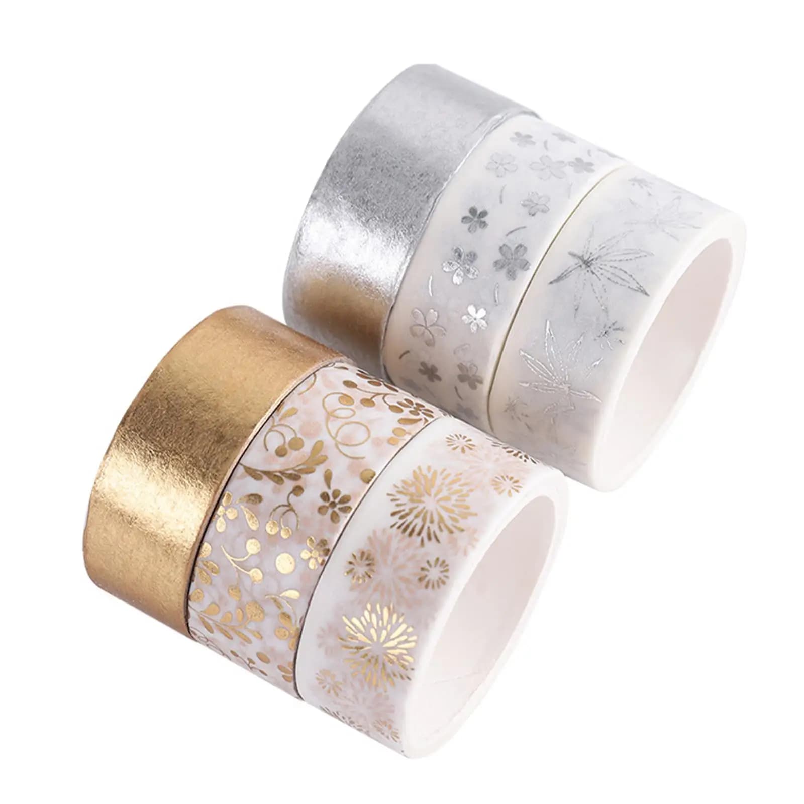 6 Rolls Washi Tape Set Gold/Silver Foil Sticker 15mm Wide Decorative Masking Tapes for DIY Craft Gift Wrapping Scrapbooking