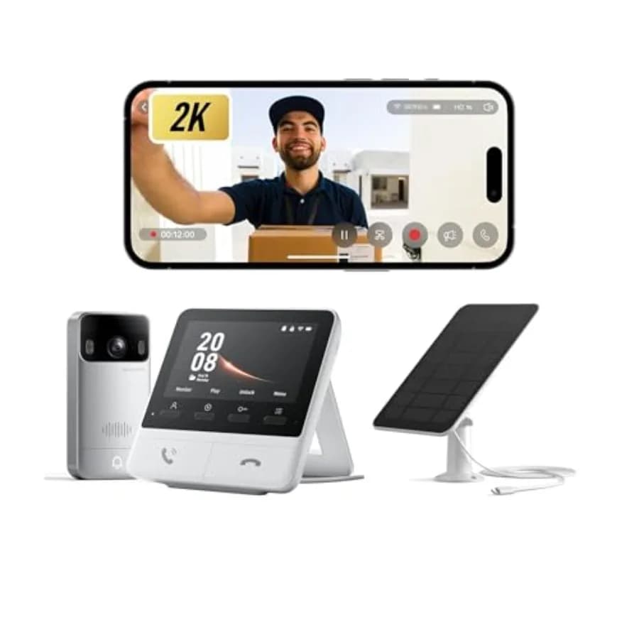 Videocitofono Wireless con Pannello Solare per Sicurezza Domestica, in Lega di Alluminio Nero, Visione 2K FHD da Testa a Piedi, Senza Abbonamento