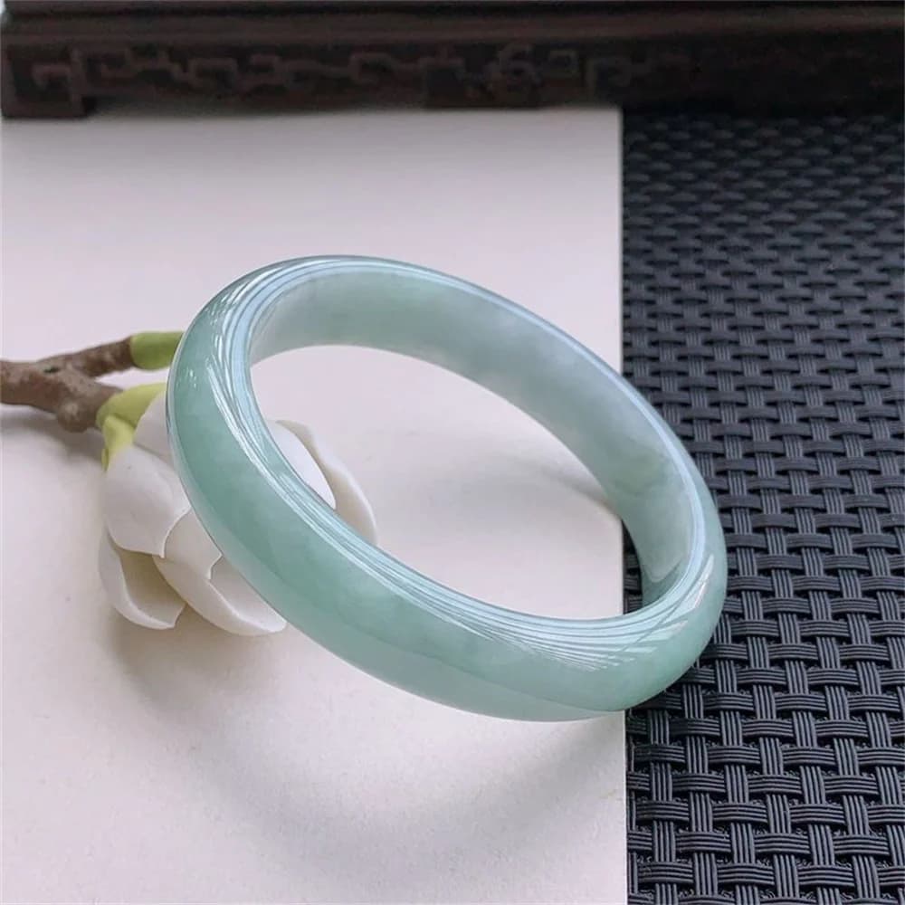 Natural A-grade Glutinous Ice Seed Jade Light Green Floating Flower Bangle Bracelet The Best Jewelry Gift for Women