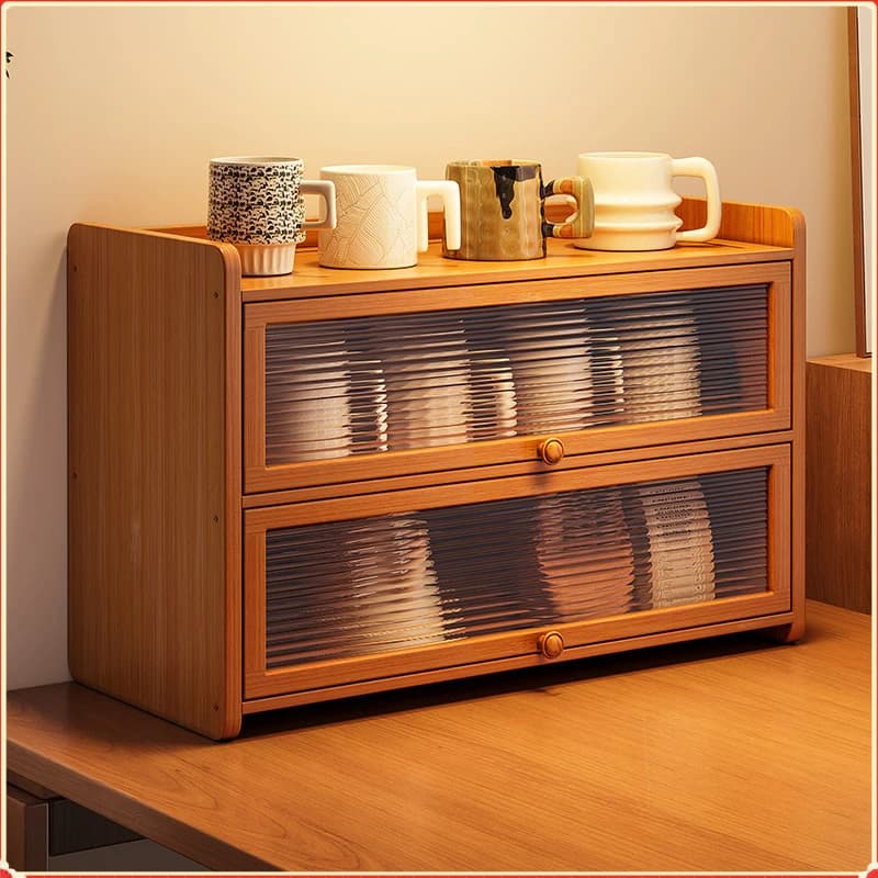 High Transparent PET Dustproof Cup Storage Cabinet Detachable Dividers Anti-Slip Base Tabletop Coffee Mug Teaware Holder