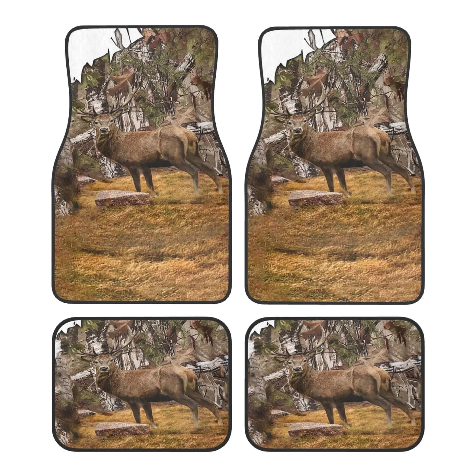 Set di 4 Tappetini per Auto con Stampa Camouflage Caccia e Foresta, Antiscivolo e Assorbenti in Poliestere, Accessori per Interni Auto