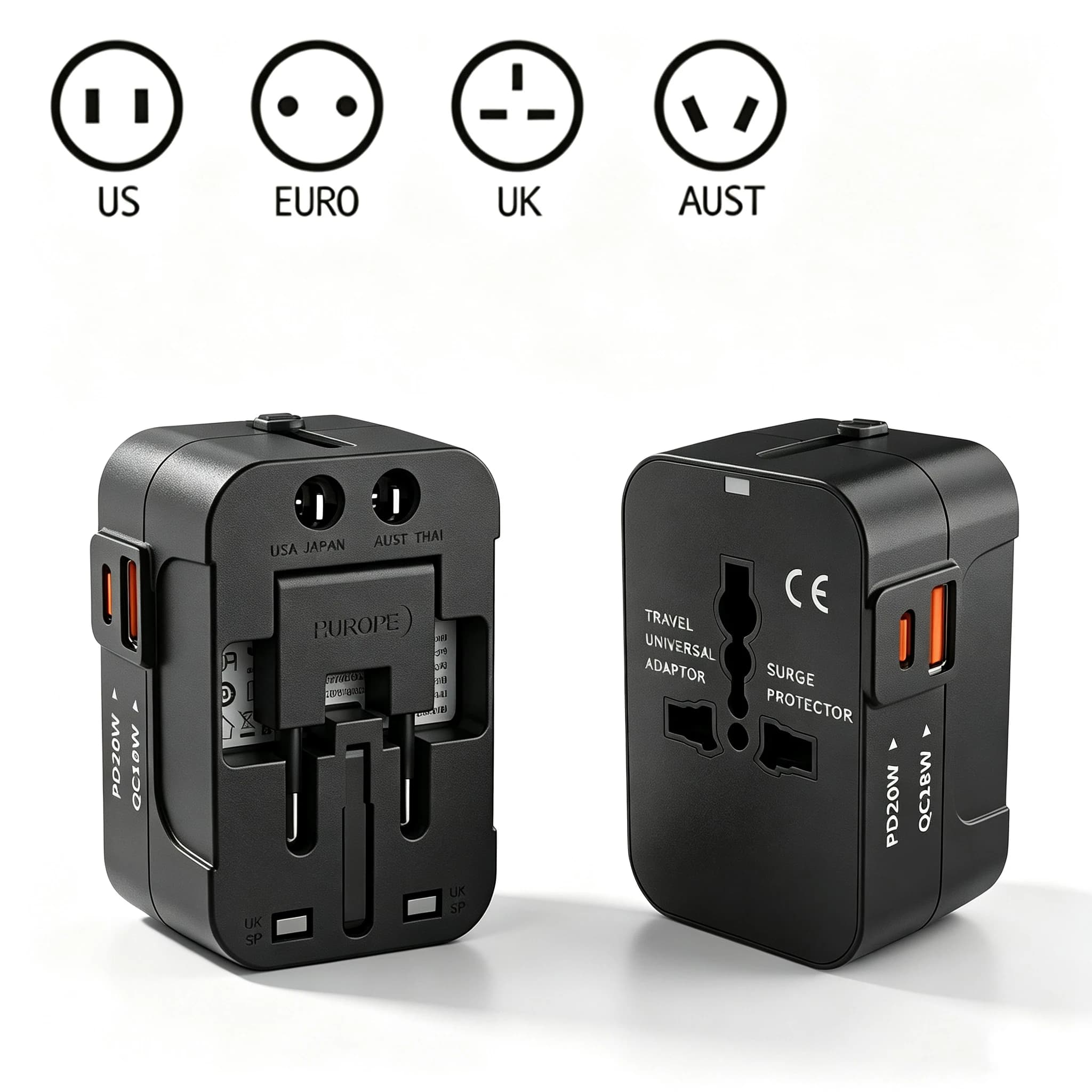 All-in-One Universal Travel Adapter USB A Type C Port Power EU UK US AU Power Charger Adapter Multifunctional Converter Socket