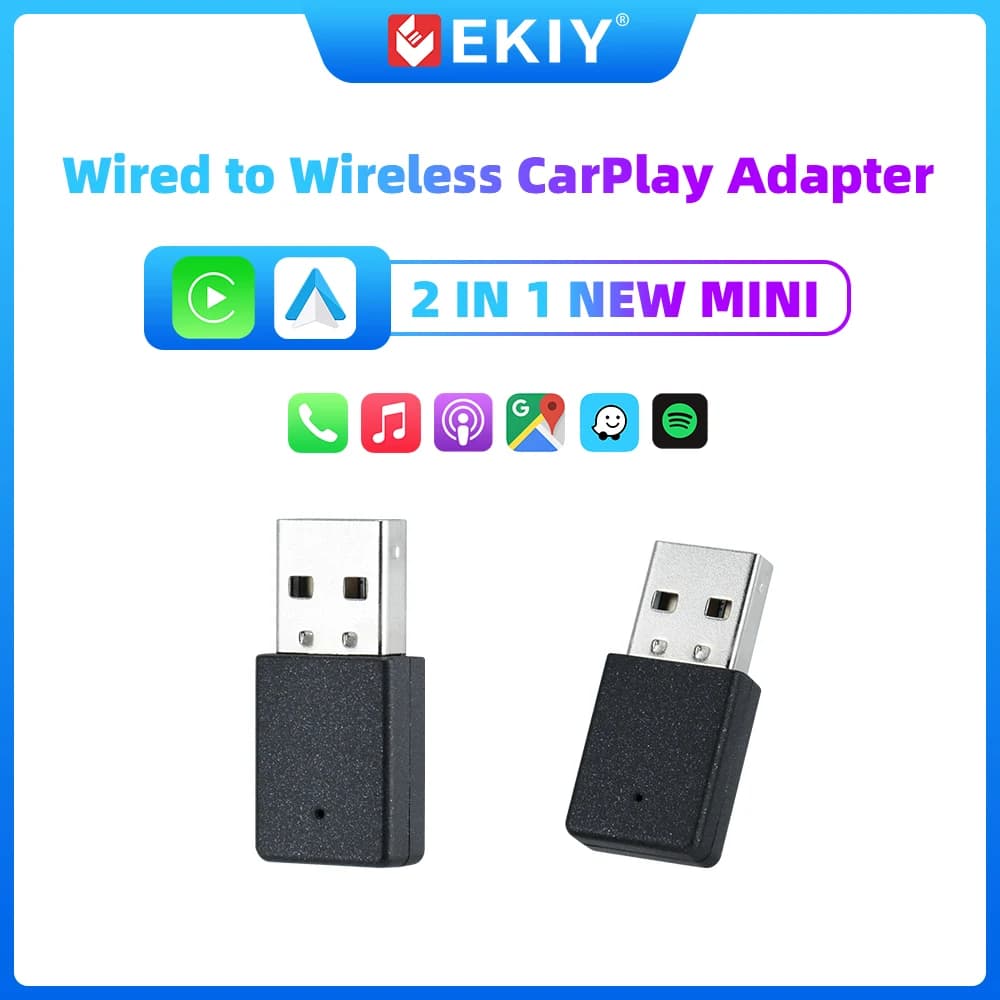 EKIY New 2 In1 Mini Adapter Wired to Wireless CarPlay Android Auto Smart Box Plug and Play Auto Connection OTA Update Universal