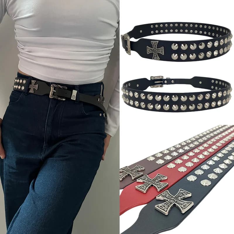 Cintura jeans incrociata unisex Donna Accessorio gotico Punk Y2k Cinture firmate per donna Hip hop Plus Size Rivetto Cintura da uomo nera maschile