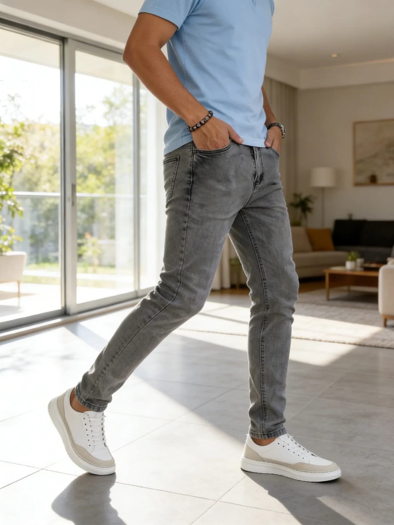 Tight Slim Gray Jeans For Man Original Drip Y2k Unisex Fashion Daily Denim Pants No accessories or belts included
