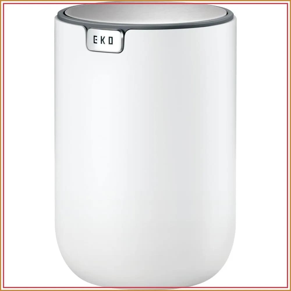 Mini Desk Trash Can with Swing-Top Lid 0.4 Gallon Small Table Wastebasket for Office, Home, Car (White)