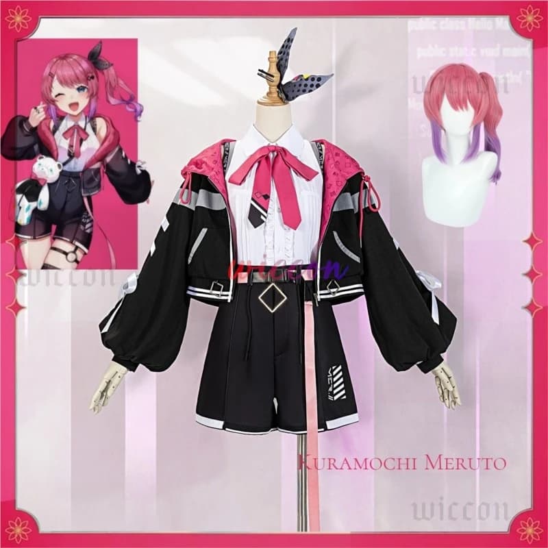 VTuber Kuramochi Meruto Costume Cosplay Parrucca Donna Abito carino Gonna Cappotto Accessori uniformi Abiti da festa di carnevale di Halloween
