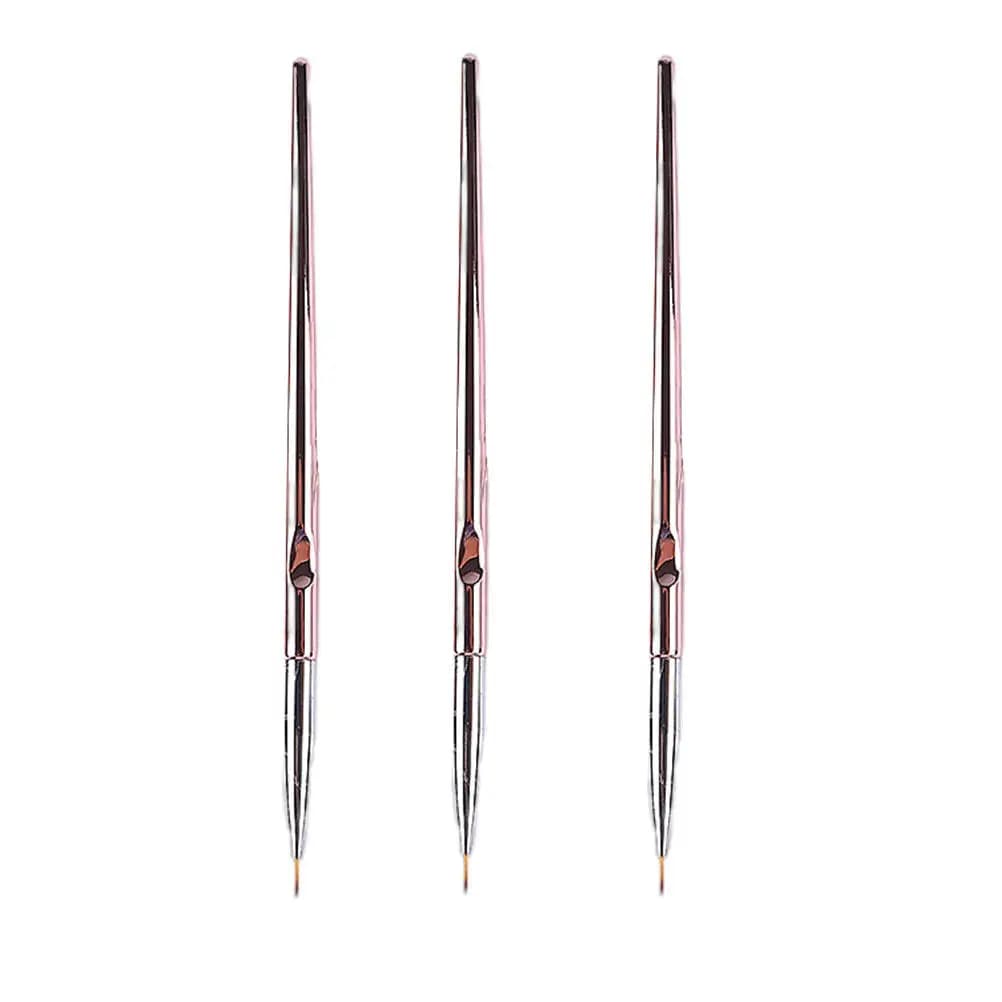 3Pcs Nail Art Pen Kit Lightweight Portable Precision Carving Painting Brush for Salon Home Use Nail Gel Art Supply Rose Gold