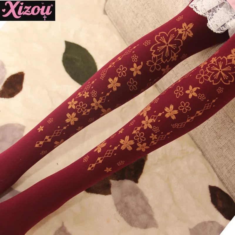 Calzini Lolita originali Fiore di ciliegio giapponese Lolita Collant abbronzante Principessa carina Primavera Autunno Taglio gamba sottile Collant