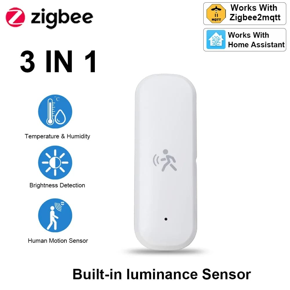 Rilevatore di sensori di movimento ZigBee Smart Pir con sensore di temperatura e umidità Antifurto di sicurezza Funziona con l'assistente domestico