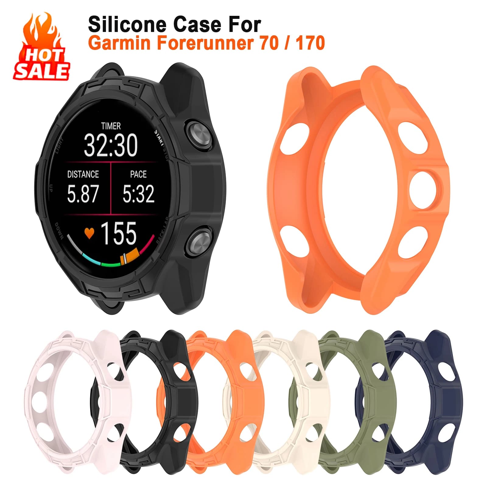 Silicone Case for Garmin Forerunner 70 Smart Watch Screen Protector All-around Bumper for Garmin Forerunner 170 Case Accessories