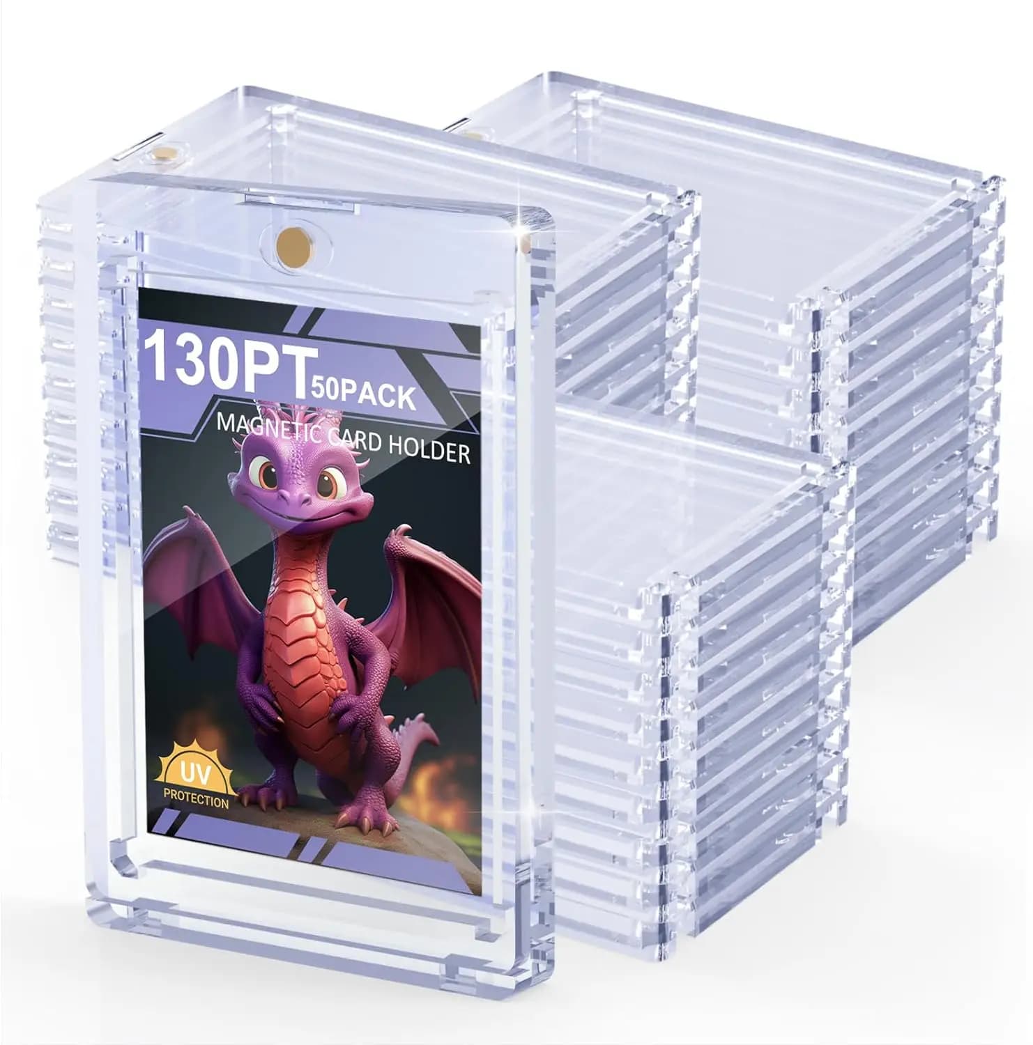 Porta Carte Magnetiche 130PT, Confezione da 50, per Carte Collezionabili, Protezione UV, Copertura Rigida in Plastica per Carte da Baseball e Sport