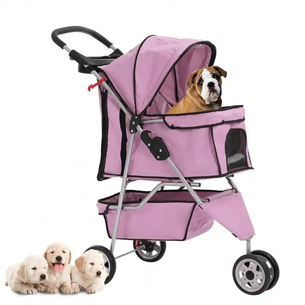 Nuovo Passeggino Rosa per Animali Domestici, Gabbia per Cani e Gatti a 3 Ruote, Trasportino Pieghevole da Viaggio