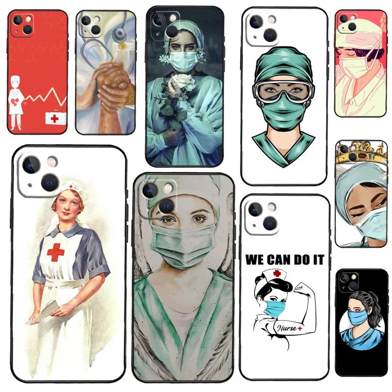 Cover per iPhone 17 16 15 14 13 11 12 Pro Max Plus 12 13 Mini 17 Air 16e con design a cartone animato a tema medico (dottore, infermiera)
