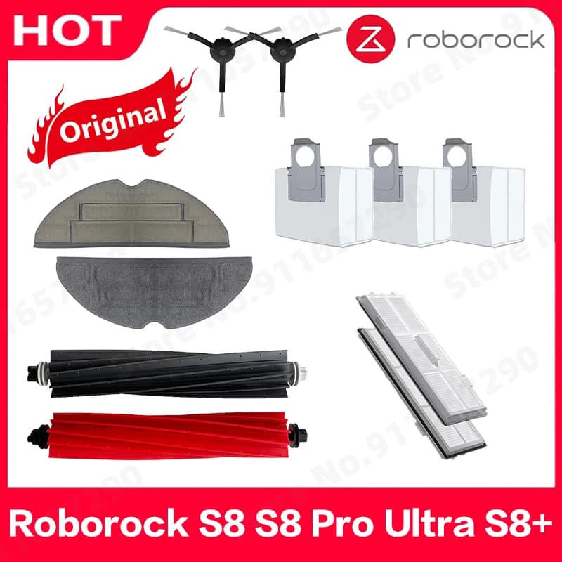Pezzi di ricambio originali Roborock S8 S8 Pro Ultra S8 + DuoRoller Spazzole laterali principali Panni per mocio Filtri HEPA Sacchetti per la polvere Accessori