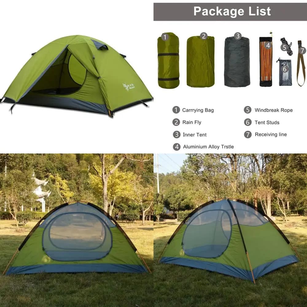 Ultralight backpack tent for 3-4 people, windproof and waterproof, double layer, camping tent for two-door families with aluminium poles