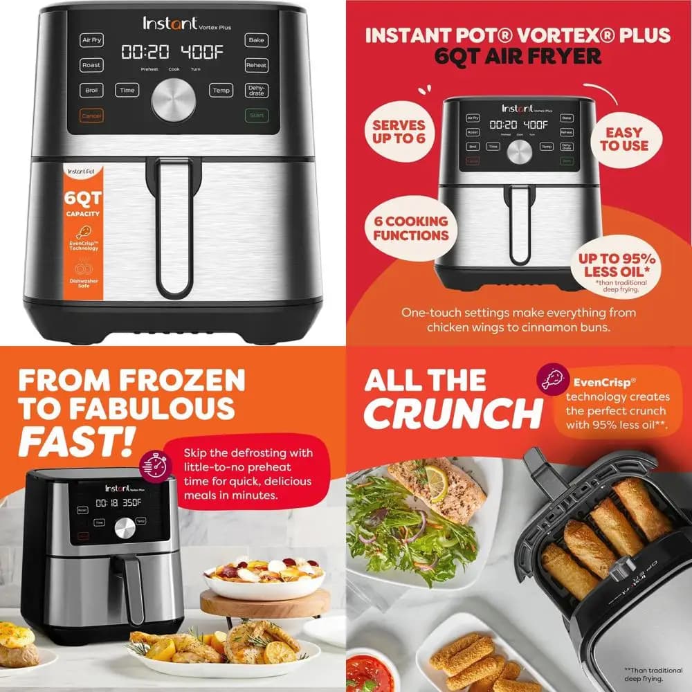 6 Liters Vortex Plus Multifunction Air Fryer with Dehydration Functions, Crunch, Roast, Heating, Cooking, Dishwasher Washable