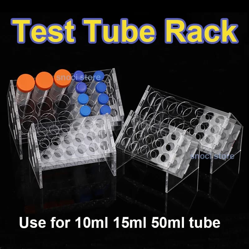 Porta provette inclinato in acrilico con 6, 8, 18 o 25 alloggiamenti per provette da centrifuga da 10ml/15ml/50ml, trasparente