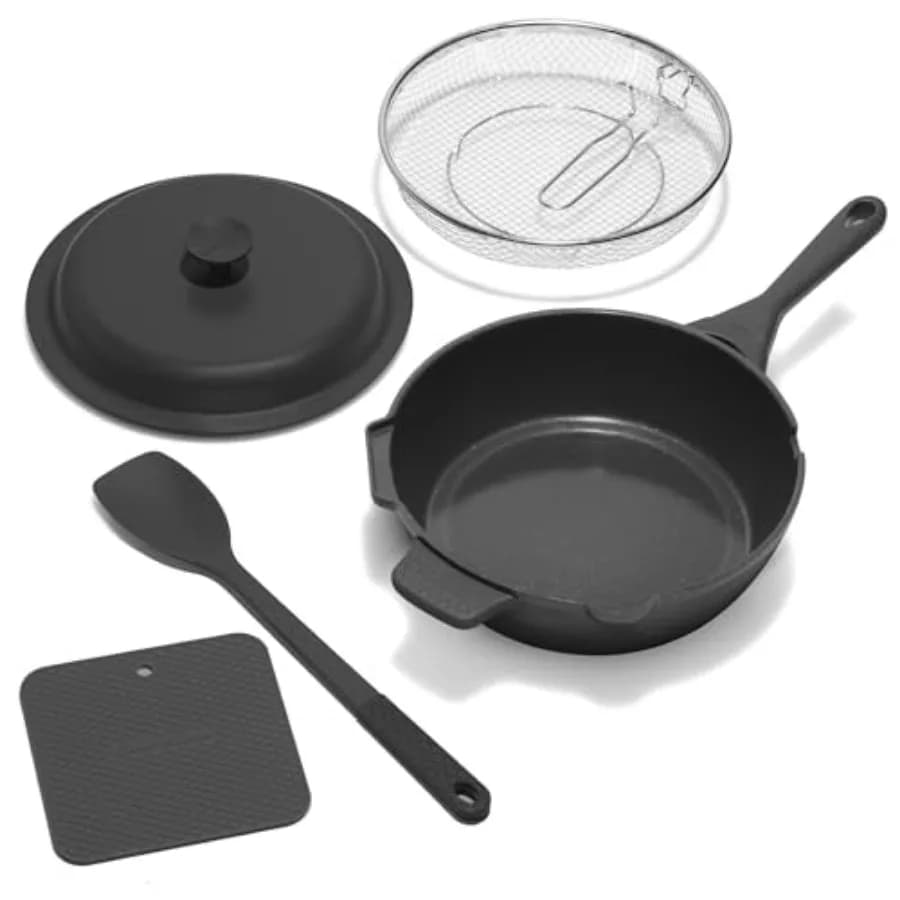 ZUKA Padella in Ceramica 10 in 1 Grande da 10 Pollici con Coperchio, Funzione Padella Profonda e Vaporiera, Set di Padelle per Uso Quotidiano Antiaderente